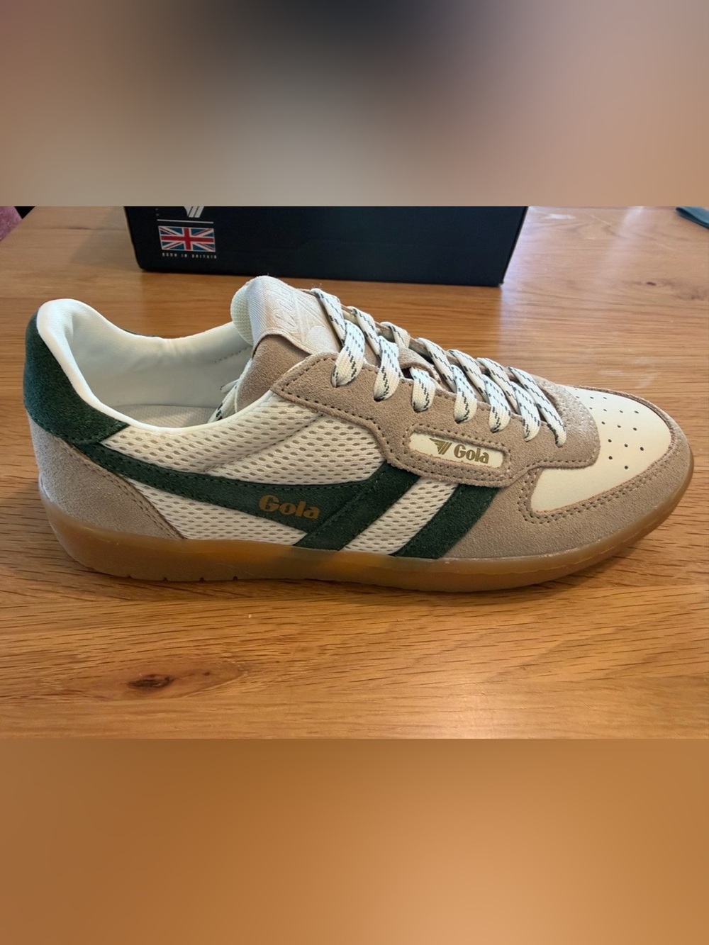 Gola Women's White & Green Suede-Accent Trainer with Gum Sole